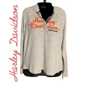 HARLEY DAVIDSON GRAY THERMAL SHIRT W/ HOODIE SZ XL